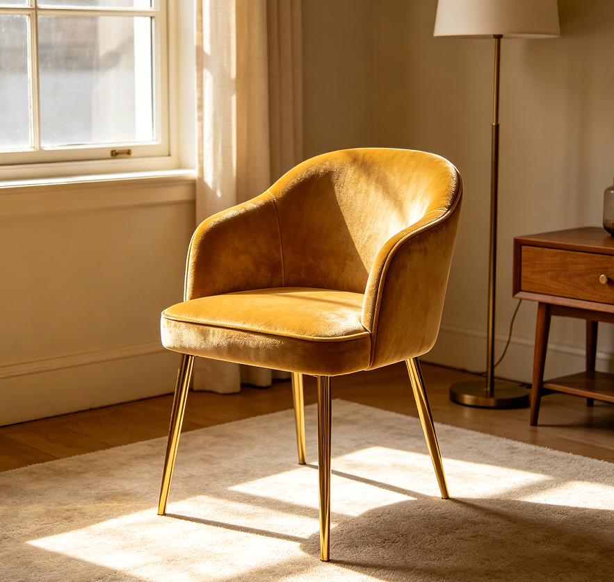 Velvet Upholstered Dining Chair with Gold Legs